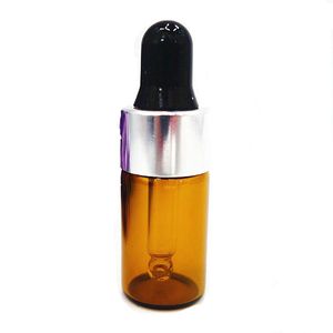 50pc / lot 3ML Mini Amber Dropper Fles Lege Essentiële Olie Glas Bruin Tube Parfum Verpakking Cosmetica Flessen