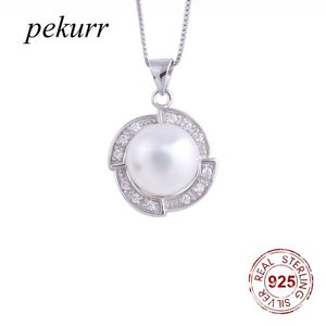 Pekurr 925 Sterling Silver 4 retângulo redondo natural de água doce pérola colares para mulheres geometria pingentes colar de jóias Q0531
