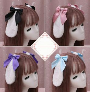 Lolita Children hair accessories sweet girls Ribbon Bow fleece Rabbit ears clips princess hairbands Big kids Cartoon headdress A8421