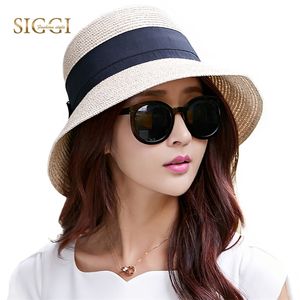 Fancet Kvinnor Sommar Floppy Straw Sun Hat Wide Brim Packable UpF50 + UV Cap Beach Waist Slips Justerbar Halmhattar Fashion 69087 Y200714