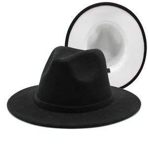 Czarny z białą patchworkiem wełny filcowej fedora kapelusze kobiety mężczyźni szeroki Brim Panama Trilby Cap Cap Party Cowboy Gambler Hat