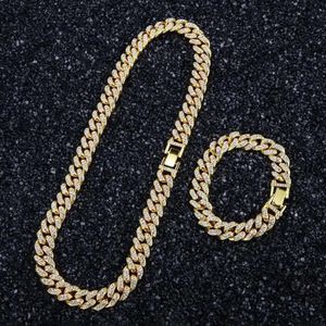 Hip Hop Iced Out Catena da tennis Mens 15mm Cuban Link Collana Bracciale Diamante Designer Collane Gioielli Per le donne Festa Bracciali in argento dorato Catene Girocollo Regalo