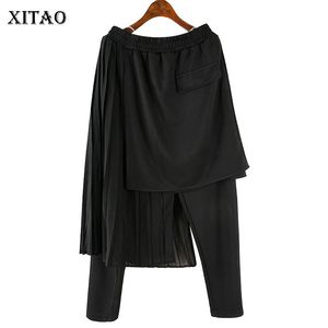 Xitao irregular laço calça mulheres elástico cintura retalhos coreia moda novo verão elegante selvagem joker harem calças zll4242 201109