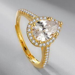 Japonês e coreano design simples s925 prata ouro-banhado a ouro anel de diamante moda gota de água em forma de jóias nobras delicadas