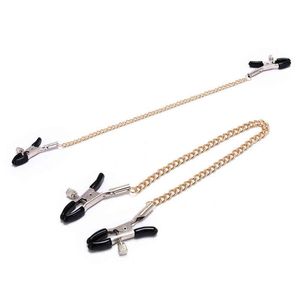 Nxy Sex Adult Toy Exotic Accessories Gold Chain Fetish Nipple Clamps Shaking Milk Stimulate for Couple Body Jewelry 1225