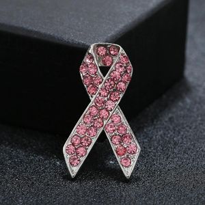 Szpilki Broszki Moda Różowa Wstążka Rhinestone Rak Piersi Świadomość Broszka Pin HIV i AIDS Odznaka Kobiety Biżuteria