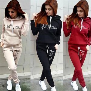 Casual Tracksuit Mulheres Dois Peça Terno Feminino Hoodies e Calças Set Outfits Roupas Mulheres Outono Inverno Desporto Sorvina 220315