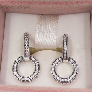 Äkta 925 Sterling Silver Pandora Sparkling Double Hoop Stud örhängen lyx för kvinnor män tjej Alla hjärtans dag födelsedagspresent 299052C01