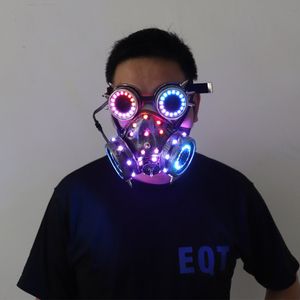 Fullfärg LED-belysning Steampunk Glasögon Gasmasker Glasögon Cosplay Bar Rekvisita Gothic Anti-Imma Haze Mask för män och kvinnor