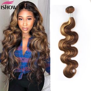 Ishow Weaves Bundles Weft inch Highlight Ombre Brown Color Body Loose Deep Malaysian Brazilian Peruvian Virgn Human Hair Extensions for Women All Ages