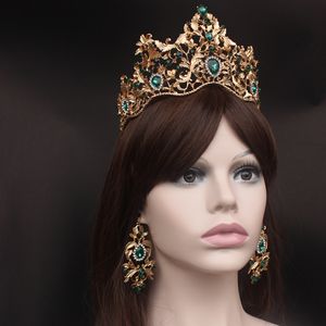 Headpieces Fashion Baroque Magnificent Red Crystal Bridal Green Wedding Crown for Bride Pageant Headbands Wedding Hair Accessories