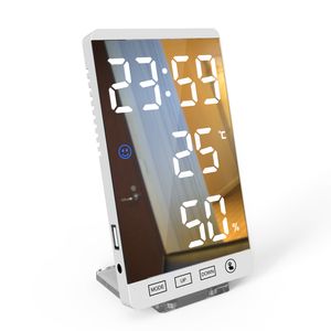 6-дюймовое зеркало светодиодные будильники с сенсорным управлением настенные настенные цифровые временной температуру Влажность дисплей USB стол часы для спальни дома 220311