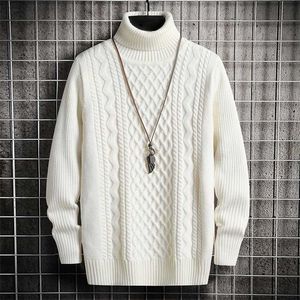 Svart turtleneck tröja män stickade tjocka drag homme vinter mode mäns pullovers tröja fasta streetwear geometriska päls man 211221