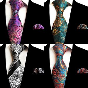 Neckties Rbocomen's Tie Set Lila Gul Paisley Striped Silk Handkerchief 8cm Slips Fick Square för män bröllop