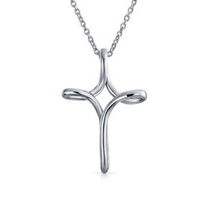 Fashion 925 Sterling Silver Plated Infinity Twist Looped Cross Pendant Necklace For Women Plain Polished 17 Inch Chain