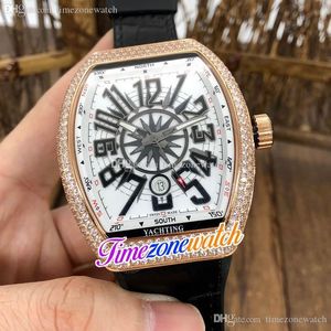 Nowy 42mm Data Automatyczny Zegarek Mens Rose Gold Diamond Case Czarny Numer Biały Dial Czarny Skórzany Gumowy Zegarki TimeZonewatch TWFM E195D1