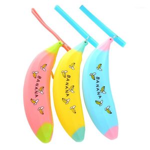 Casos de lápis Caso de banana criativa para meninas kawaii silicone cebola verde bolsa bolsa bolsa de armazenamento carteira chave artigos de papelaria promocional1