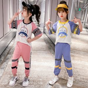 Leite carta impressão meninas conjuntos de roupas para meninas ternos verão crianças ternos esportivos moda crianças na moda menino