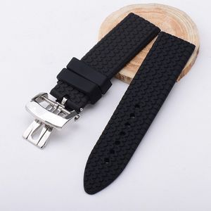 Erkekler Watch Band 23mm Kauçuk Saat Bandı Fit CHP Paslanmaz Çelik Kelebek Tokalı Su Geçirmez Bileklik Mens AAA Kaliteli Moda Reloj