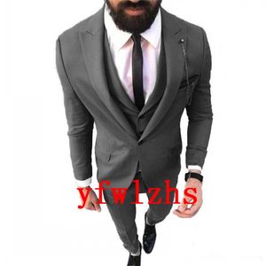 Bonito Um Botão Groomsmen Peak Lapel Noivo TuxeDos Homens Suites Casamento / Prom / Jantar Melhor Homem Blazer (Jacket + Calças + Tie + Vest) W695