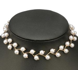 Kobiety Naszyjnik Choker Pearl Naszyjnik Oświadczenie Panie Collares Złoty Kolor Stop Biżuteria Prezent Urodzinowy GC679