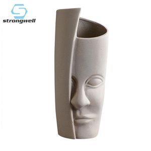 Strongwell Nordic Ins Human Twarzy Art Ceramiczny Wazon Ornament Kwiat Układ Kreatywny Moda Home Decoration Prezent Ślubny LJ201209