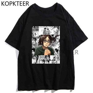 Vintage Attack On Titan Anime T Shirts Hange Zoe Streetwear hajuku Ulzzang Bomull Crewneck Sommar Kortärmad T-shirts Tops Y220208