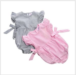 Nuovo arrivo estate baby-girls pagliaccetti infantili senza maniche tute da bambino a strisce da toddler a strisce per bambini bow pagliaccetto