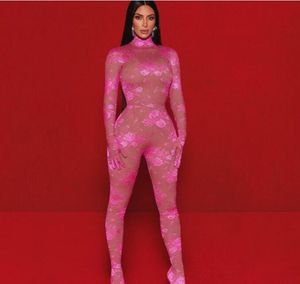 Kim Kardashian Spitze großhandel-Abendkleid Frauen Kleidung Balqeesfathi Nawalelzoghbi Langarm Spitze Spitze Overall Pink hohe Nackenscheide Yousef Aljasmi Myriam Tarife Kim Kardashian