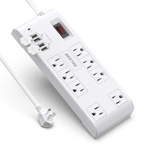 US Stock BESTEK 8-Outlet Plug Surge Protector Power Strip with 4 USB Ports, 5V 4.2A, 6-Foot Heavy Duty Extension Corda53