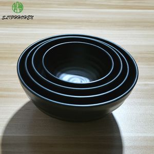 A5 Melamine Imitation Porcelain Screw Thread Round Bowl Black Frost Dining Room Tableware Restaurant Rice Bowl