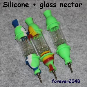 Glasrör bongs vattenpipa silikon glas nektar bong med 10 mm titan nagel kisel container dabber verktyg
