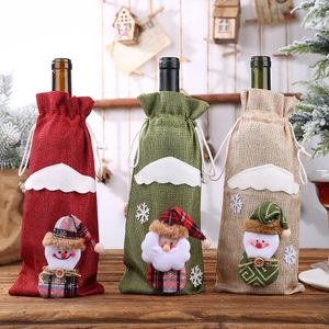 Copri bottiglia di vino di Natale Decorazione natalizia Borsa porta bottiglia di Babbo Natale Pupazzo di neve Bottiglia di vino di Natale Vestire la decorazione della festa