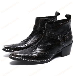 Fashion Man Metal Toe High-Top Outdoor Motorcycle Shoes Genuine Leather Punk Rocker Men's Handmade Riding Ankle Boots