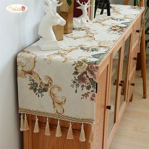 Dumna Rose Europejska Chenille Stół Biegacz Obrus ​​TV Szafka Cover Table Mata Buty Szafka Pokrywa Ręcznik Tkaniny z Tassel LJ201223