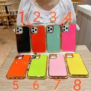 Elektroplatta Fodral Candy Color Cover PC Guldram TPU 2.0mm med krockkuddar till iPhone13 12MINI PRO MAX 11 XR XS 8 SAMSUNGGALAXYS21 Plus Ultra A11 A31 A01 A12 A32 A51 Xiaomi