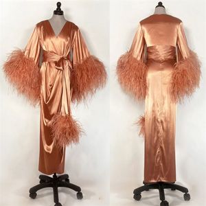 Silk Satin Prom Dresses with Belt Maternity Robe Pregnant Women Fur Nightgowns Photoshoot Evening Wear Fluffy Robes Party Dress