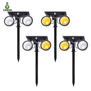 Luzes solares de cabeça dupla de cabeça dupla Rotativa Dual cor RGBW Lâmpada de jardim colorida de jardim à prova d'água para o jardim de decoração do jardim