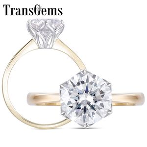 Transgems 2ct Two Tones Engagement Ring 14K White Gold and Yellow Gold 8MM Diameter F Color Wedding Ring for Women Y200620
