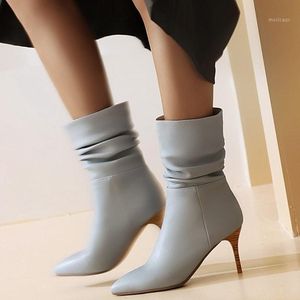 Wholesale China Women Shoes Ladies Fashion Pleated Design Slip On Ankle Boots Women High Heel Shoes Big Size 431