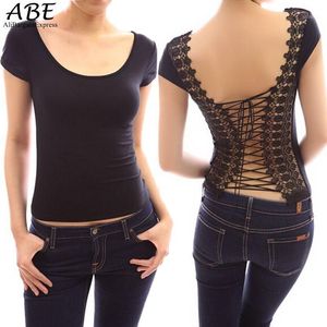 Women's T-Shirt Wholesale- 2021 Sexy Back Shirt Women O-Neck Solid Vest Top Cut Out Bra Bustier Corset Plus Size #091