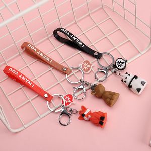 Cartoon face animal keychain dinosaur panda couple creative ins personality car key chain cute animal pendant doll bag ornament