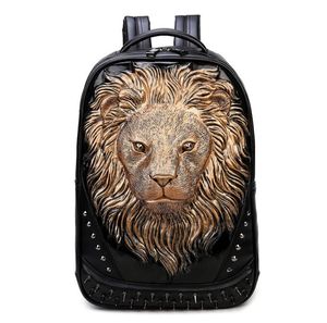 Fashion 3D Embossed Lion Backpack bags for Men rivet computer travel bag Laptop unique Bag personality whimsical Cool Schoolbag