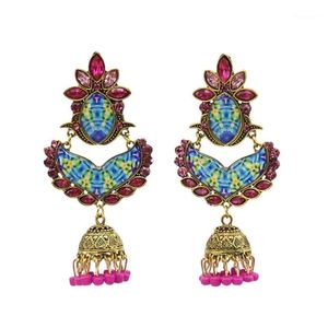 Dangle Chandelier Vintage Bollywood Gypsy utlenione złoto Tradycyjne kolczyki Jhumka Jhumki dla kobiet Czech Afgański Egipt Nepal1