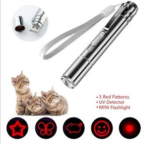 USB Işık LED Pen Kedi Oyuncakları Paslanmaz Çelik Mini Şarj Edilebilir Lazer Çok Desenli 3 İçinde 1 Pet Eğitim