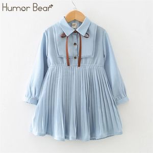 Humor Bear Baby Girls Dress College Style Student Spring Jesień Bow Długi Rękaw Kids Clothing Princess ES 220106