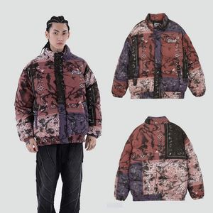 Мужские толстые пейсли цветочные куртки Coats Bandana Parkas Зимний хип -хоп негабаритный палоч