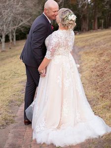 Plus Size Wedding Dresses Half Sleeve Appliqued Lace Tulle A Line Bohemian Boho Bridal Gowns Garden Country Wedding Customized236S