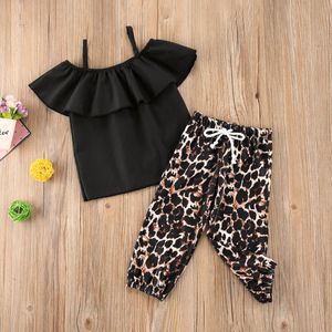 1-5y Moda Criança Crianças Roupas de menina do ombro Tops de camisetas+Ruffles Salia Roupas de roupa