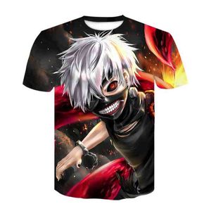 2021 Moda verão novo homens t-shirt tokyo ghoul camiseta anime tshirt terror de manga curta tshirt engraçado 3d impressão casual homens y220208